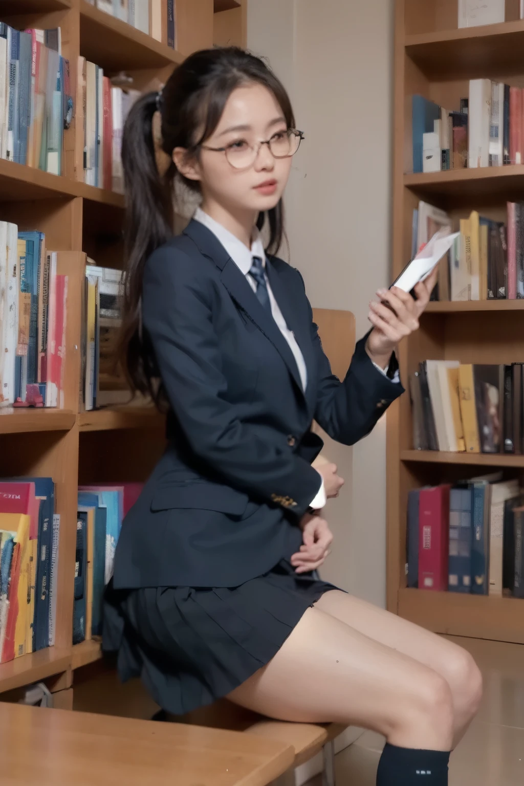 (((masterpiece,Highest Resolution,4K High Resolution,Crisp image quality:)Pussy juice(Inserting a dildo into a beautiful pussy)((Beautiful black hair,Glasses,Masturbation)(Beautiful big ,Beautiful nipples,Teaching books,Blushing and embarrassed,Spread your legs wide in an M shape,)(lipstick),Pubic hair(((Hot adult teacher)))Tight Skirt,blouse,((Urinating))