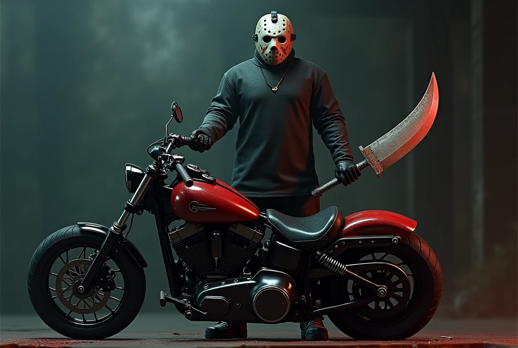 Ultra HD、Amazing image quality,４ｋ、Attacking people、Full Body Shot,Jason,Wearing a hockey mask,I have a chainsaw、Blood splatter on the body、Tattered clotheuscular body,Give the viewer a malicious look, Grabbing Viewer, For the viewer,Misty marshland background
