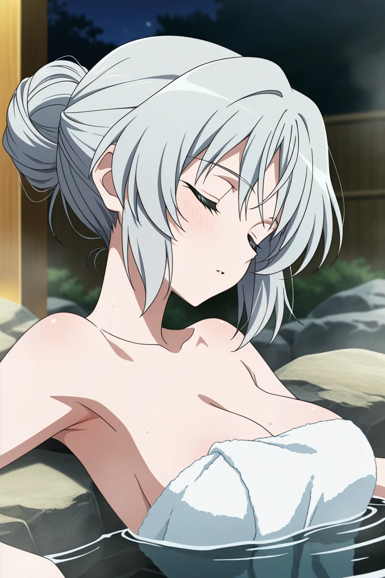 short hair　boyish　Gray hair, slanted eyes　Thighs　Open your mouth　naked　Sex　Creampie　please　tits　Smaller breasts　Sweaty　bed　Lying down