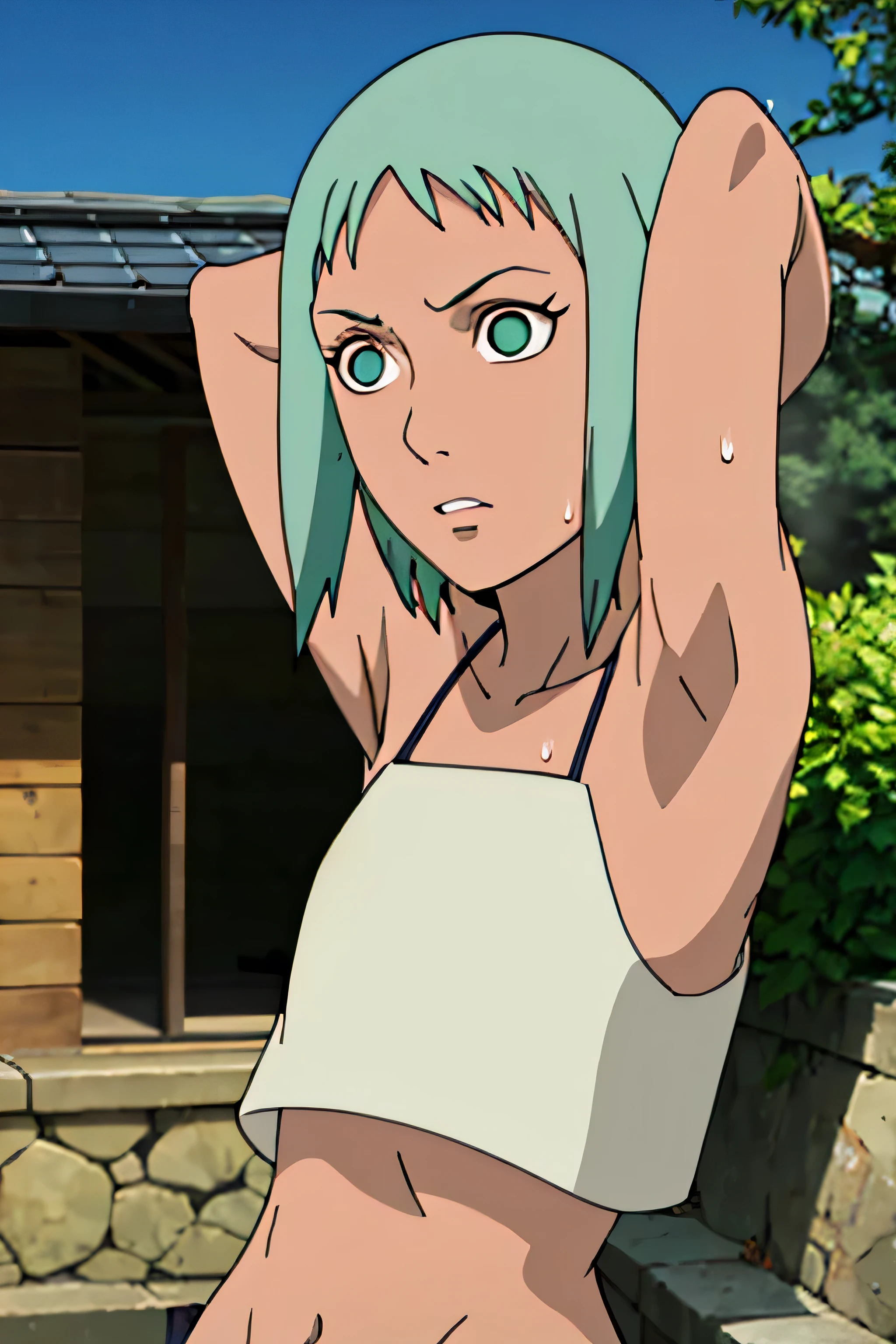 Fuu,sweat,sweaty,armpits,arms up,showing armpits,arms behind head,awesome armpits,sweaty armpits,arms raised, tired,exhausted