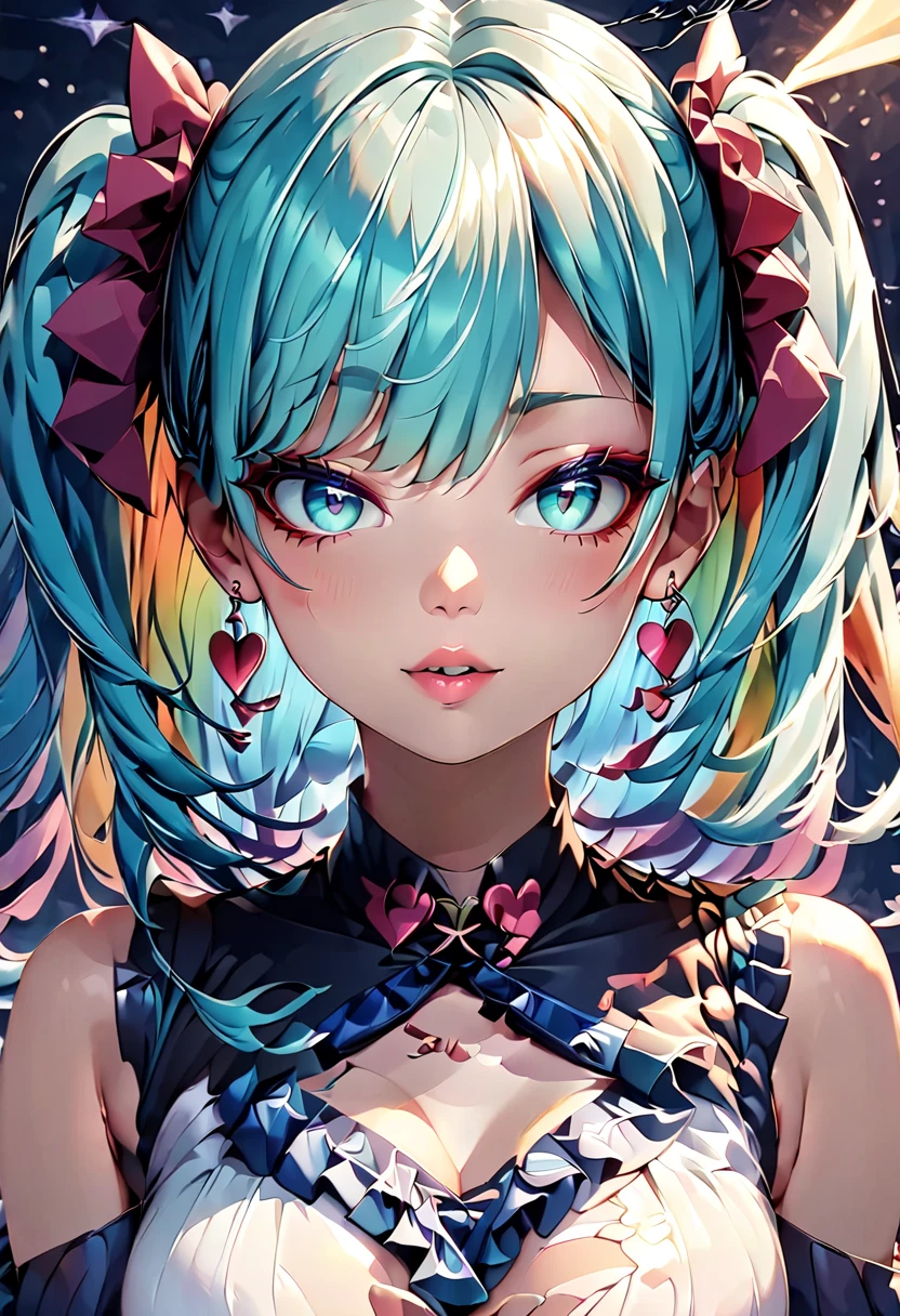 (((masterpiece))),(((Highest quality))),((Very detailed)),(figure),(Dynamic Angle), ((floating)),(paint),((Disheveled Hair)), (alone),(One girl), ((Mid-chest)), (((Detailed anima face))),((Beautifully detailed face)),collar,Exposing shoulders, Gray Hair, ((Colorful Hair)),((Striped Hair)), Beautiful attention to detail,(Gradient color eyes),(((Colorful eyes))), (((Colorful background))),(((High saturation))),(((Surrounded by colorful splashes))),(((Surrounded by colorful dots))),Colorful Bubbles,((The Shining))