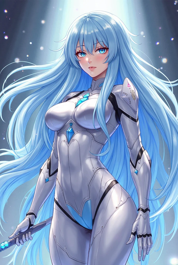masterpiece,best quality,ultra detailed,(1girl:1.2),female focus,slight smile,cowboy shot,<lora:DiamondLoraXL:1>,transparent skin,bodysuit,long white hair,breastslying on bed,face up,from above