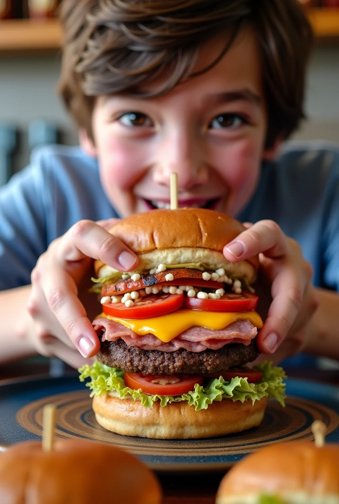 、1 Beautiful girl、So cute、very short jeans、Eating a big hamburger