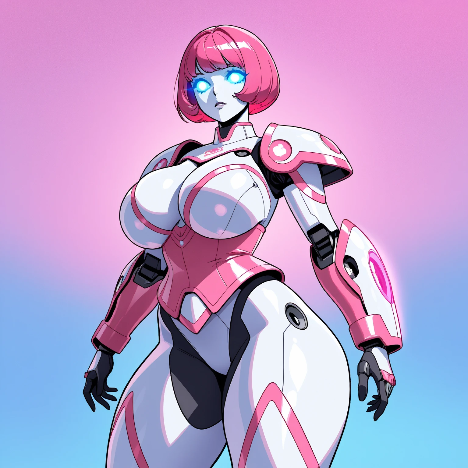 (best quality,4k,8k,highres,masterpiece:1.2),ultra-detailed,(realistic,photorealistic,photo-realistic:1.37), ((arcee)), character,ultra-fine painting,sharp focus,physically-based rendering,extreme detail description,professional, ((arcee aesthetic)), defined cheekbones, high cheekbones, illustration, ((muscular:1.3)), ((pink:1.4)), (gigantic breasts:1.7) , white body, ((detailed face:1.4)), (Arcee), Arafed Mujer con un traje futurista posando para una foto, (detailed face), defined cheekbones, (puffy lips), (white sclera), en armadura futurista blanca, girl in mecha cyber armor, (helmet covers forehead), full lips, (pink and white color scheme), large shoulders, large ass, Renderizado del motor irreal + una diosa, Armadura cyborg de porcelana, Armadura blanca brillante, (pink and white aesthetic), (gigantic breasts), slim waist, cybernetic abs, ((pink face)), cuerpo cyborg ginoide, (aletta ocean face), Hermosa y atractiva cyborg femenina, Diferentes cibertrajes, Hermosa cyborg hembra, Hermosa chica blanca cyborg, Con armadura futurista, Perfecto cyborg hembra