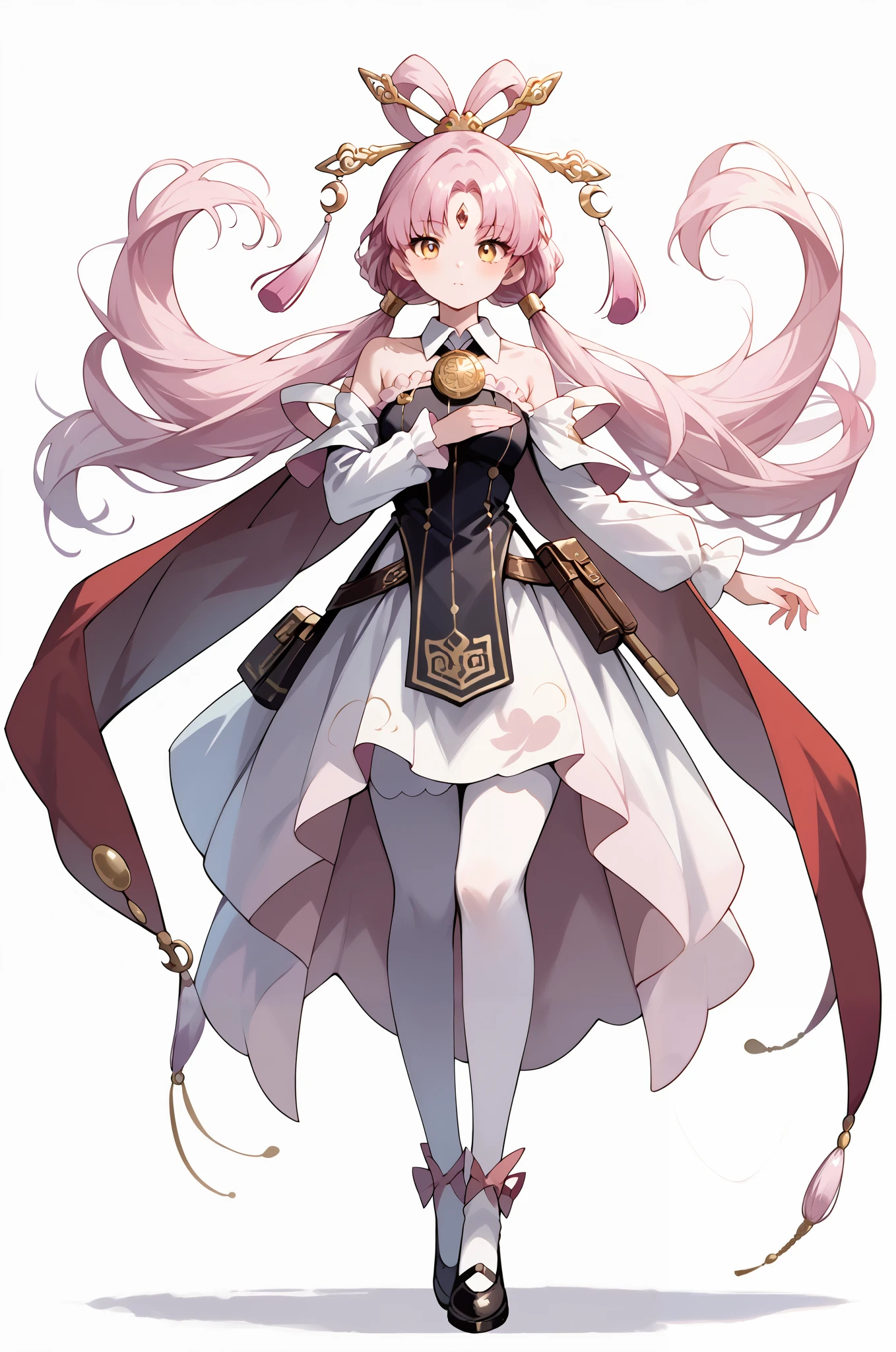 1 girl,rose,full body,pink long hair,high twin tail,((White Maid Costume)),blue eyes,Blunt bang,((whole body)),whole body,((dynamic pose)),((dynamic angle)),