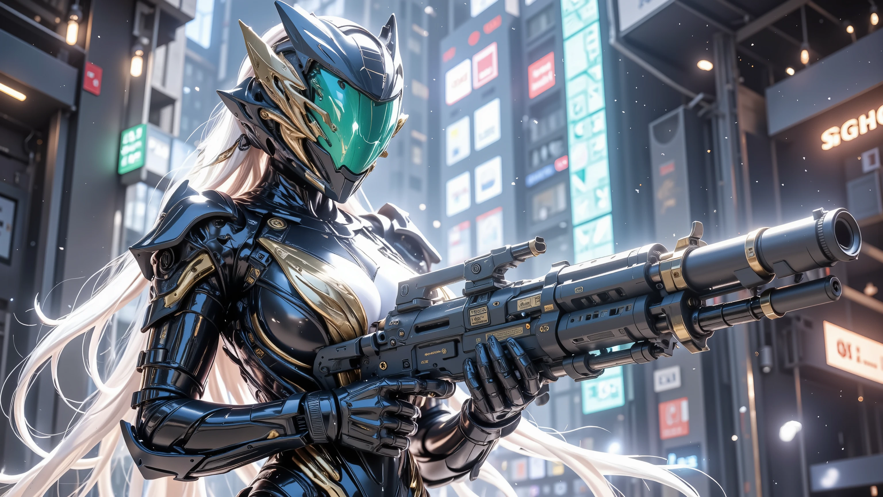 ((Highest quality)),( super high definition ),(very well detailed),( detailed description),(( best CG )),(masterpiece), Ultra Detailed Art ,Amazing Painting Art,(Sci-fi art with delicate details:1.5), woman:1.5, HALF HELMET :1.5, visor:1.3, bodysuit:1.4, SF large caliber cannon, dynamic pose, dynamic angle, dynamic action