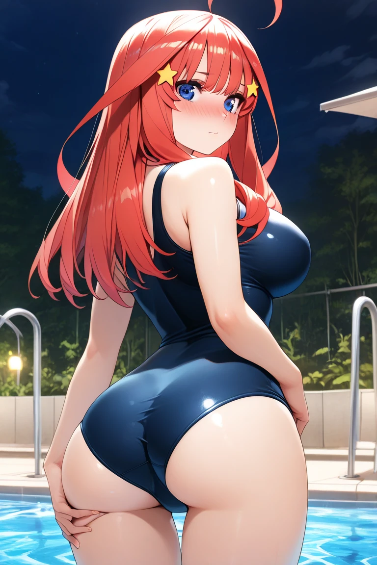 score_9, score_8_up, score_7_up, score_6_up, score_5_up, score_4_up, (source_anime), 1girl, neon genesis evangellion,( asuka langley soryu, small breasts, big Thighs), far, full body, Swimming pool ,Revealing the breasts, Swimsuit, Wet, school, ass focus, anus, Pulsating Anus 