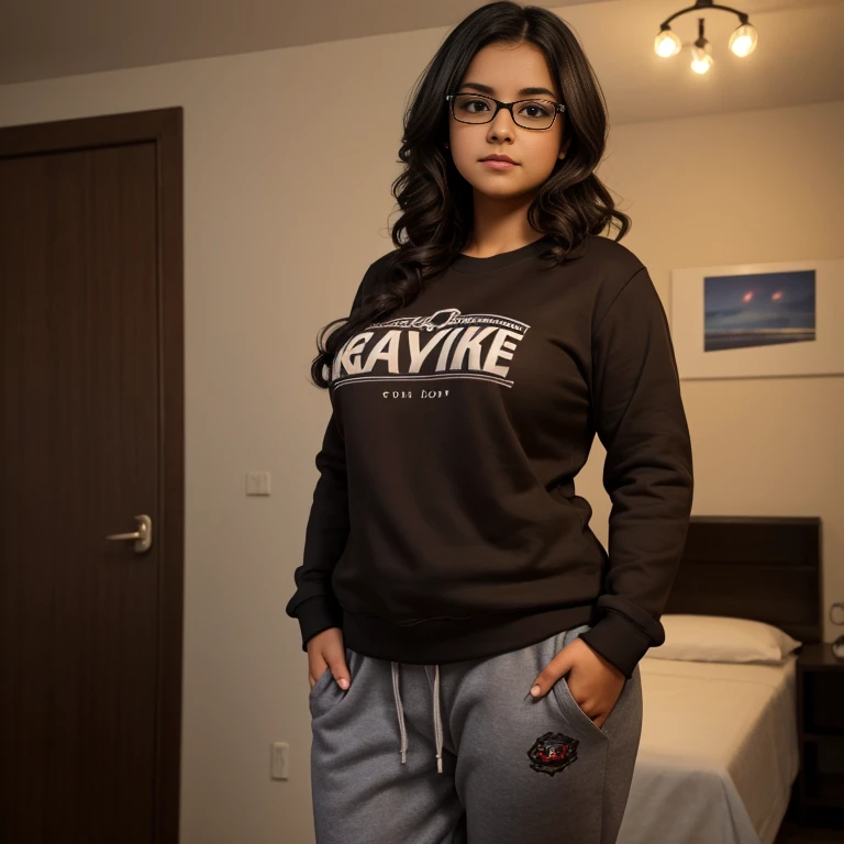 TATTOOED FEMALE PINUP GIRL IN A DARK BLUE HOODIE AND SHORTS