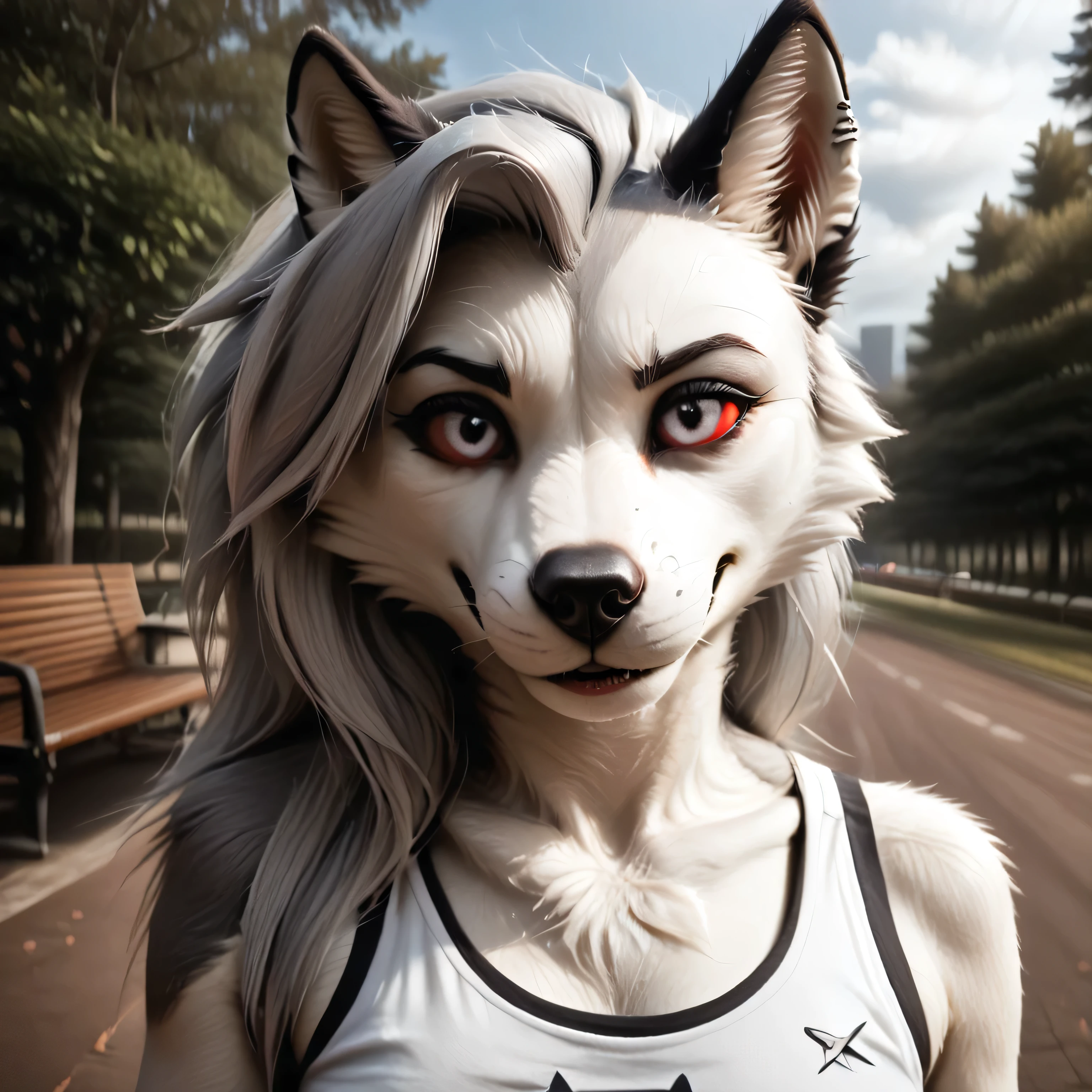 Loona furry with beautiful detailed eyes, beautiful detailed lips, extremely detailed face, long eyelashes, wearing black tight leginss and sport black bra, walking in a park with many trees, (best quality,4k,8k,highres,masterpiece:1.2),ultra-detailed,(realistic,photorealistic,photo-realistic:1.37),concept art, vibrant colors, dramatic lighting, dramatic atmosphere, furry female, anthro.