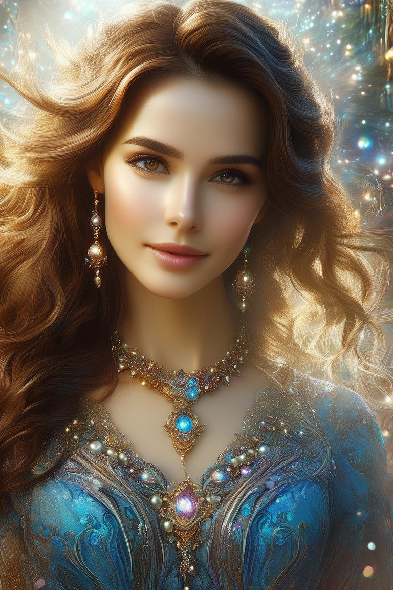 a photography, HD,, photo, woman, beautiful dress ornate, in the style of stefan kostic, realistic, half body shot, sharp focus, 8 k high definition, insanely detailed, intricate, elegant, art by stanley lau and artgerm, extreme blur flames background, Princess girl with wing, Blue, Pastel, glitter, dramatic, dreamy, pastel, Watercolor, Whimsical, Delicate, seashell crown, Trending on Artstation, Highly detailed, Intricate, Portrait, digital painting, Fantasy theme, Fantasy robes, Fantasy concept art, Fantasy character art, Smug, Teenage girl, perfect body, full body, dreamy, pastel, Watercolor, Whimsical, Delicate, seashell crown masterpiece, 8k, perfect lighting, , adult, female, cowboy shot, looking at viewer, cinematic lighting, Fawn