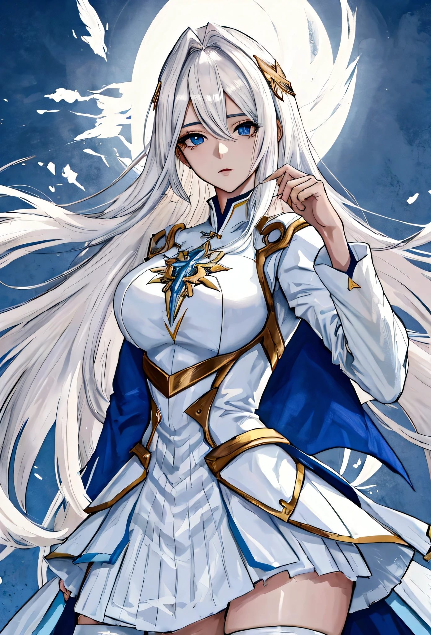 Anime Woman, white hair with blue tips, blue vests with white, Attack On Titan