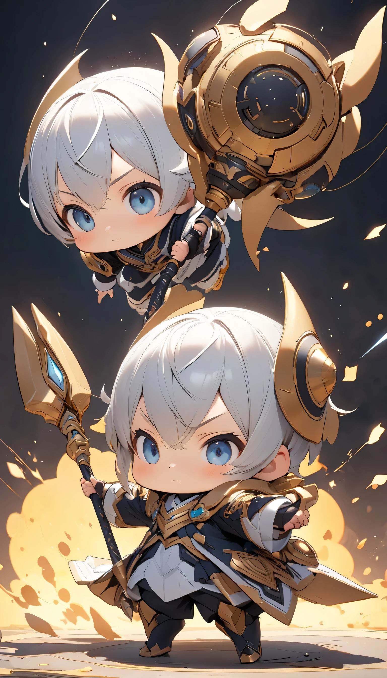 Ultra-small deformation, cute, He swings a weapon, A very large weapon, It's too big to hold., 