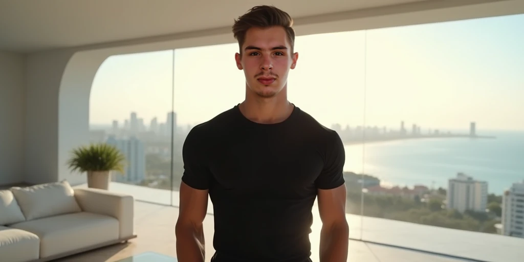 Masterpiece, best quality, ultra detailed, sfw, 1boy, an attractive 18 year old fit white boy lying in bed using laptop video call, looking at laptop screen, ((sweat)), topless, wearing tight underwear, big bulge , full body shot, side view,