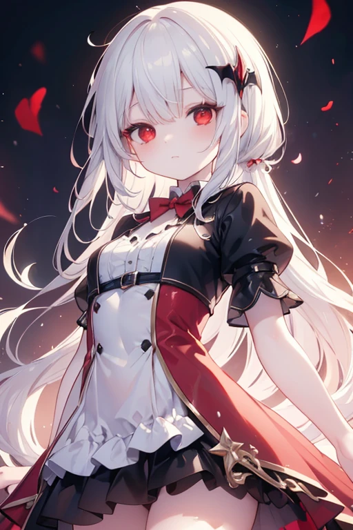 beautiful illustration, best quality, cute petit girl, (transform sequence), transform vampire girl, chibi, black and red magical girl, fractal art, vampire, babyface, long pure white and white mesh hair, beautiful detailed red eyes, cinematic lighting, cowboy shot, looking at viewer, from bottom, happy,
(masterpiece: 1.2), Best Quality, High resolution, Unity 8k Wallpaper, (Illustrations: 0.8), (Beautiful red eye details: 1.6),Perfect Lighting, Highly detailed CG,