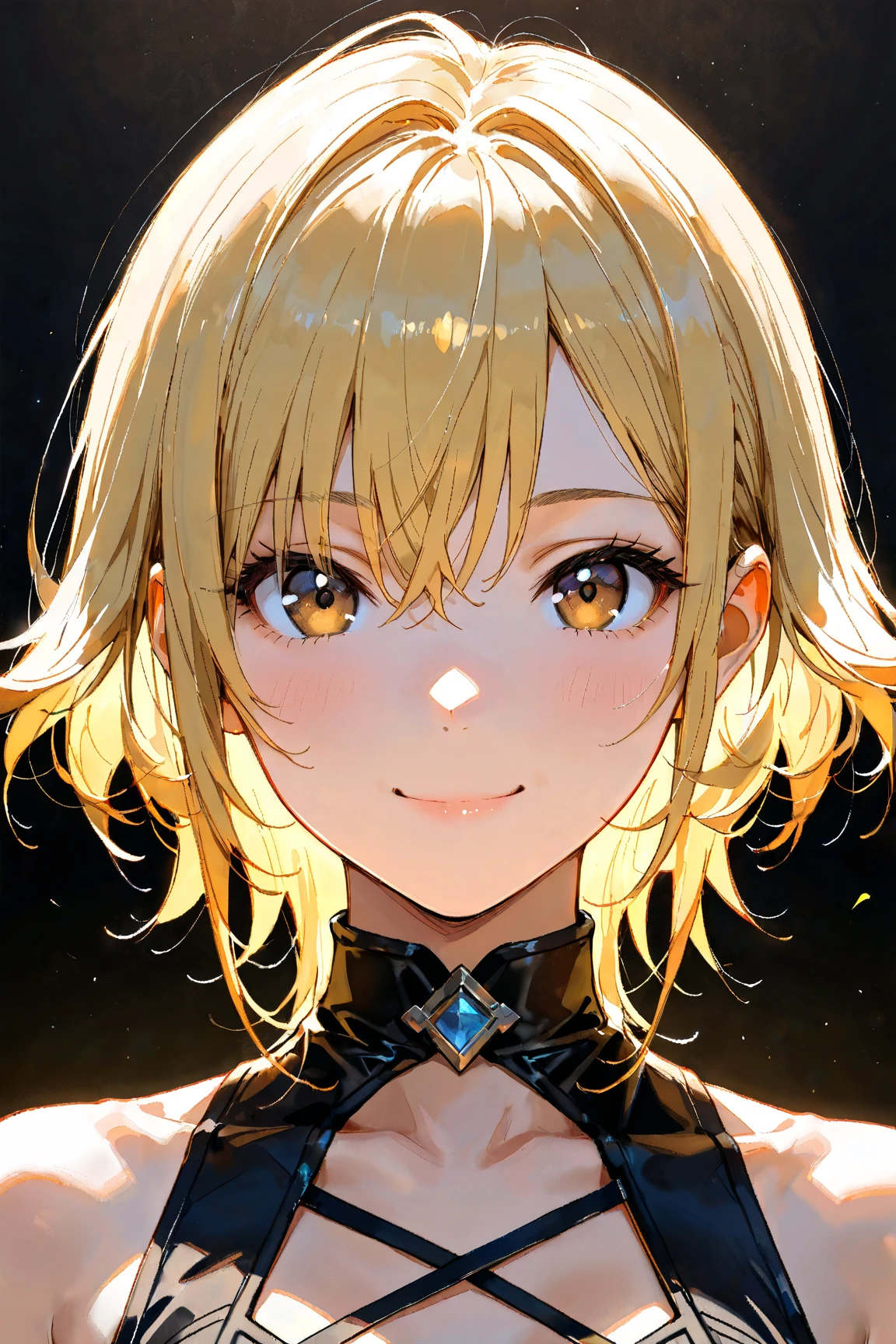 hair over shoulder, wavy hair, hair strand, shiny hair, blonde hair, eye reflection, glowing eyes, slit pupils, amber eyes, cat ears, smile, blush, glint, happy, anime, anime style, En plein air, high detail, cinematic lighting, ray tracing, reflection light, masterpiece, accurate, anatomically correct, super detail, high details, high quality, best quality, highres, 4K