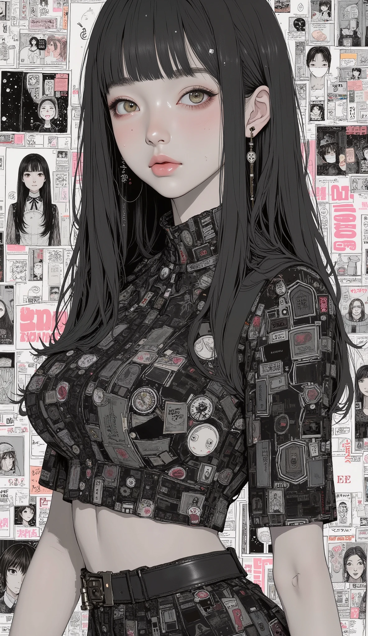 A collage summarizing Japanese manga、Taiyo Matsumoto 、 manga frame split、 comic cover、High school girl romantic comedy manga、 Bold Composition 、black and white、 screen tones 、
