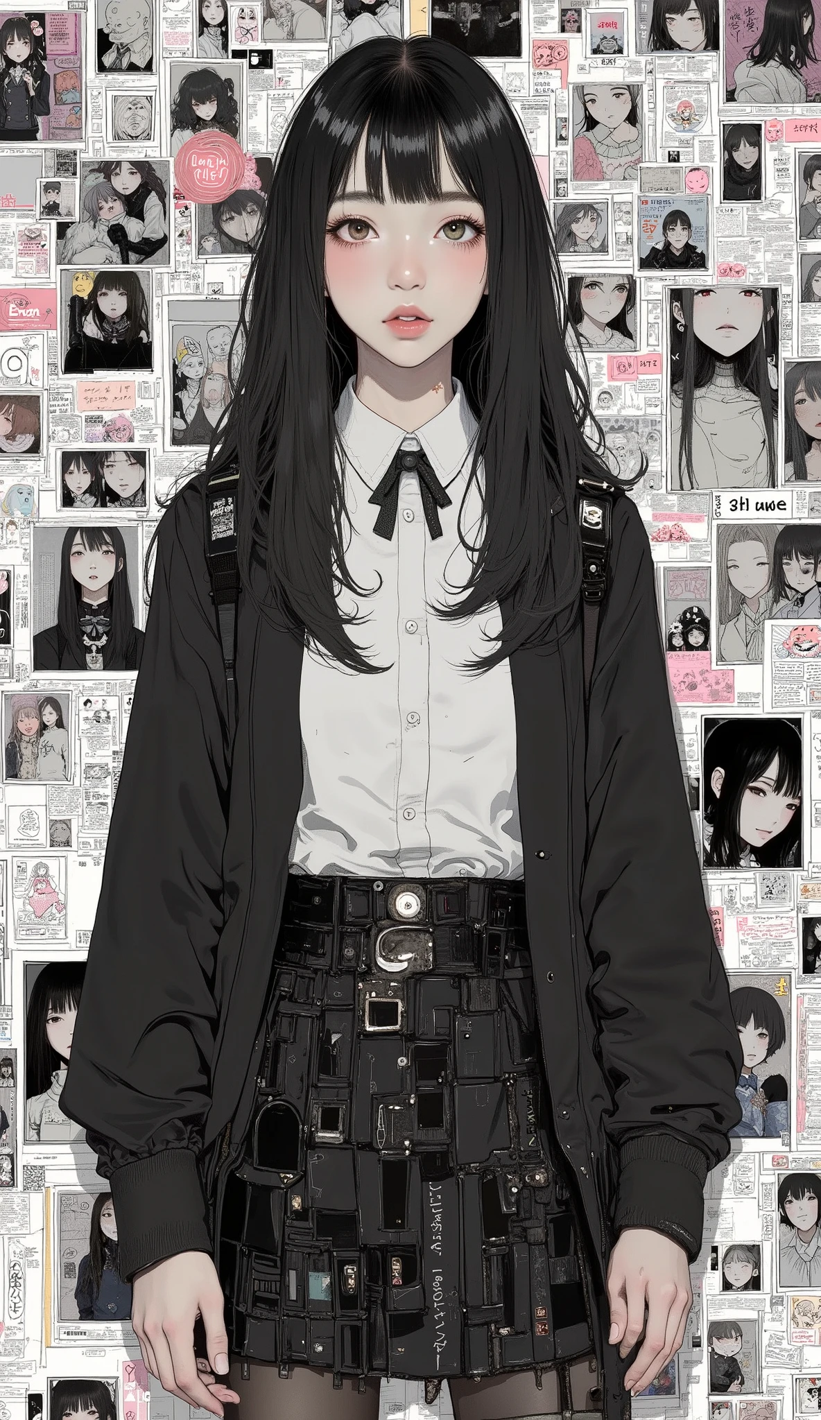 A collage summarizing Japanese manga、Taiyo Matsumoto 、 manga frame split、 comic cover、High school girl romantic comedy manga、 Bold Composition 、black and white、 screen tones 、