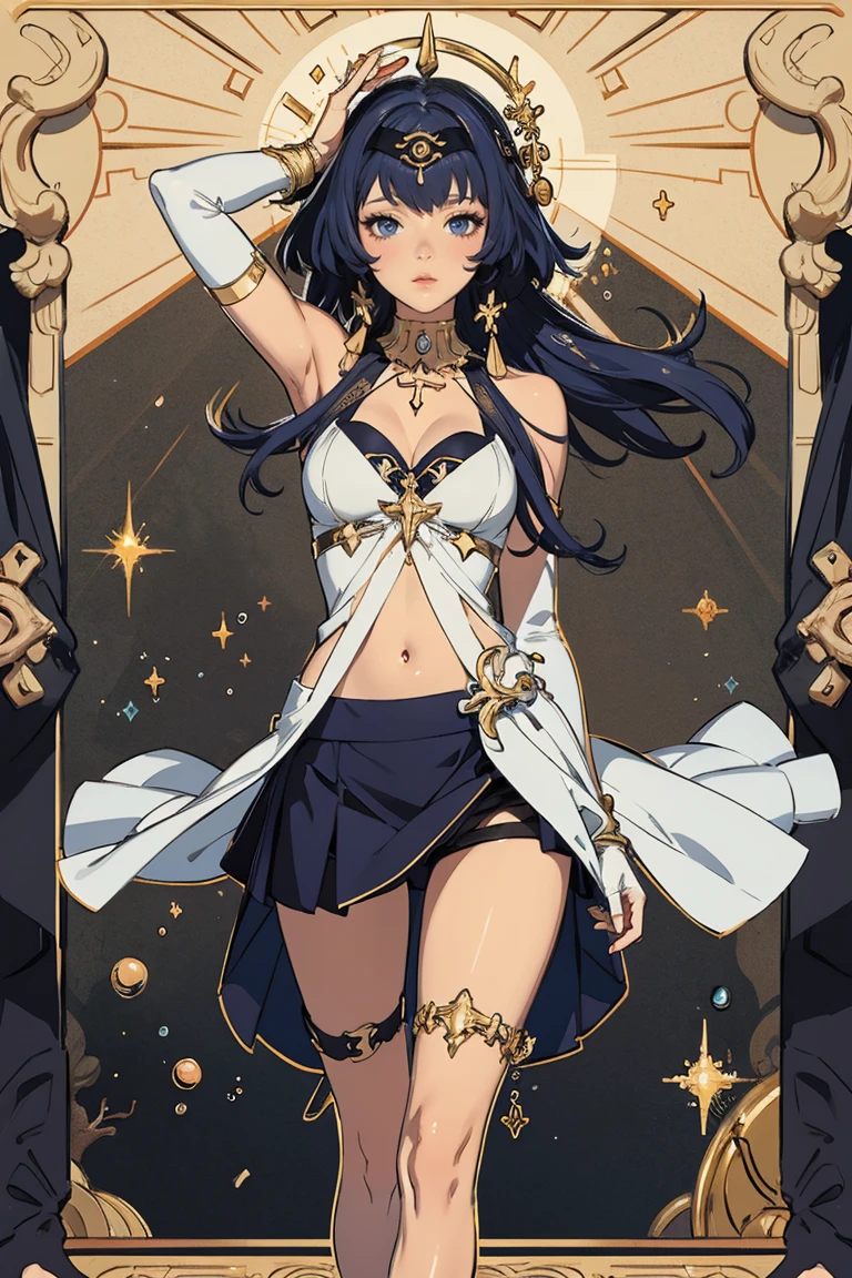 tarot cards,Hands together,Vulcan salute,attention, There is a halo behind the head,finely_detailed, perfect_Body, perfect_Eye, perfect_Face, perfect_finger,Yu-Gi-Oh card game style、(((Voluminous breasts 1.8)))、(((micro bikini 1.4)))、(Saggy breasts 1.4)、(Cleavage 1.4),Seductive pose、Random Pause、cowboy shot、
(The Gemini symbol is depicted on the card frame 1.3)、Three-dimensional depiction that seems to emerge from the card, ultra-detailed depiction, artistic、A pose that makes it seem as if the person is coming out of the card、The card frames are drawn in super-beautiful detail, perfect anatomy, perfect fingers, super beautiful faces, stunning beauties aged 16 to 30、Greek mythology sculpture style background、Super beautiful eyes, and the card frame features illustrations of the moon, sun, stars, and golden coins、The card frame features an illustration of a sword and shield、Card colors are random、Depicts the symbol of Gemini、Write the letter Gemini、Write Gemini on the top of the tarot card.May the person who sees the tarot card be happy、Write the word "Gemini" in embossed letters on the tarot card、Magic wand, spear, bow and arrow, guitar, fire, water, earth, wind, dagger, pen, sword, crossbow, large shield, gloves, fishnet stockings、Flowers, leaves, good luck, four leaf clover、Scattering jewels、Diamond, ruby, sapphire, topaz, blue sapphire, pearl, crystal,Taurus sign tattoo on body