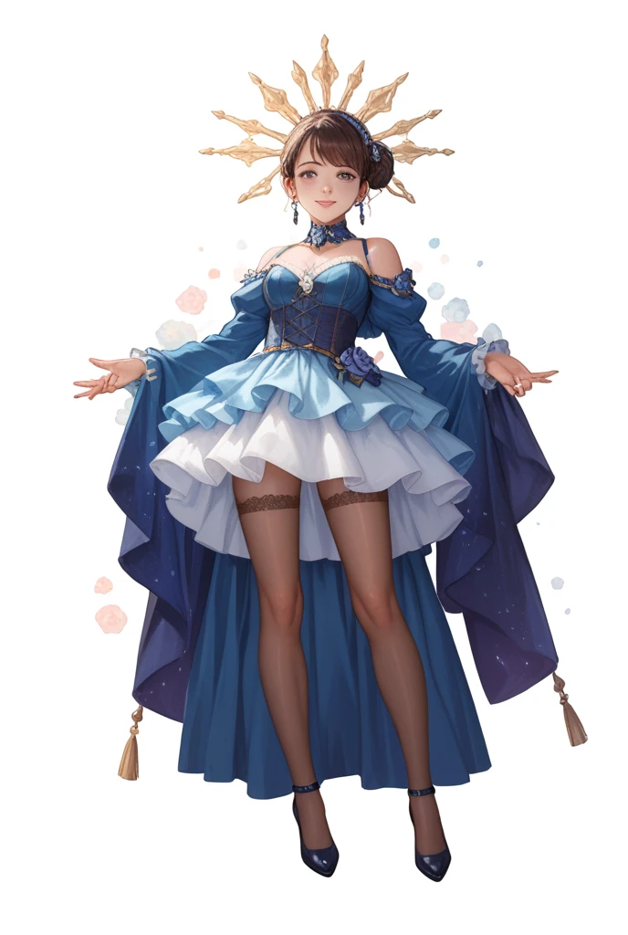 Akina Nakamori、Blue lace dress、25 years old、Beautiful woman、sexy、White cross necklace on chest、gothic style、miniature small hat、Sharp and cute、Beautiful woman、Upper grade