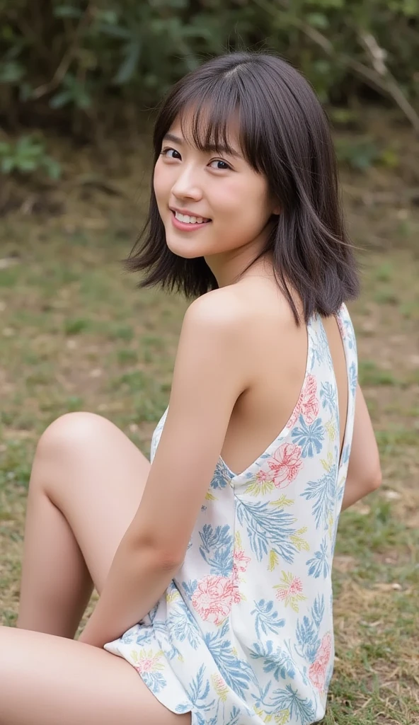 very cute, extremely detailed eyes and face, eyes with beautiful details,((extremely detailed face:1.3)) Japanese idle (Japanese actress), ( school girl:1.6),((nude,nsfw,nipples,splead pussy)),extremely small breast,very short cut hair,extremely detailed plump lips,street snap,armpit hair,from next,((right next to me)),straw hat,((extremely tanned and sweaty face in midsummer:1.2)),((cowboy shot in the midnight mountain forest)),((smiling at me,extremely pissing pussy)),((standing with extremely spread legs and spread pussy vaginal dilation:1.8,extremely gigantic gaping monster pussy close up)),