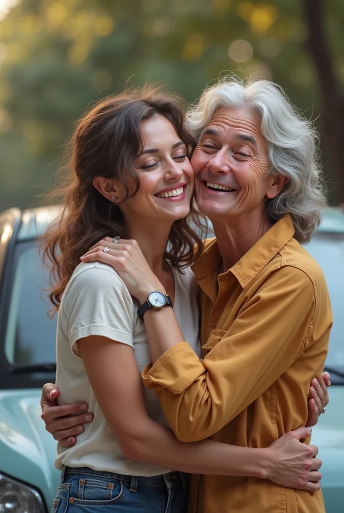 Old man kiss 26 years girl short dress