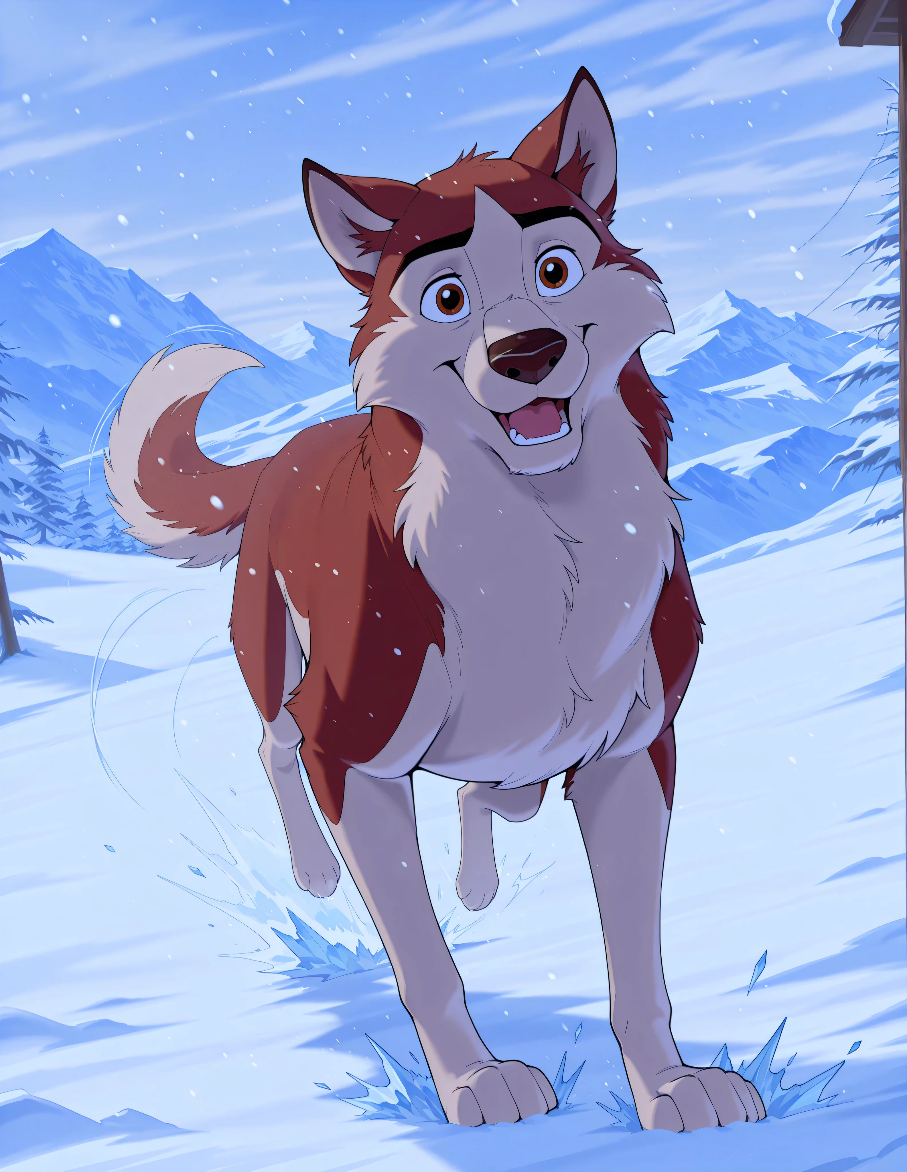 score_9, score_8_up, score_7_up, source_furry, source_furry, Kodiak, husky, solo, feral, full body, happy, running motion lines, snowing, mountains, Alaska location, ice, masterpiece, best quality, amazing quality, absurdres, newest, high res, ultra detailed, best quality, best artwork, detailed eyes, (eyes focus), perfect eyes, big iris, pupils visible, 4k, ultra quality, perfect face