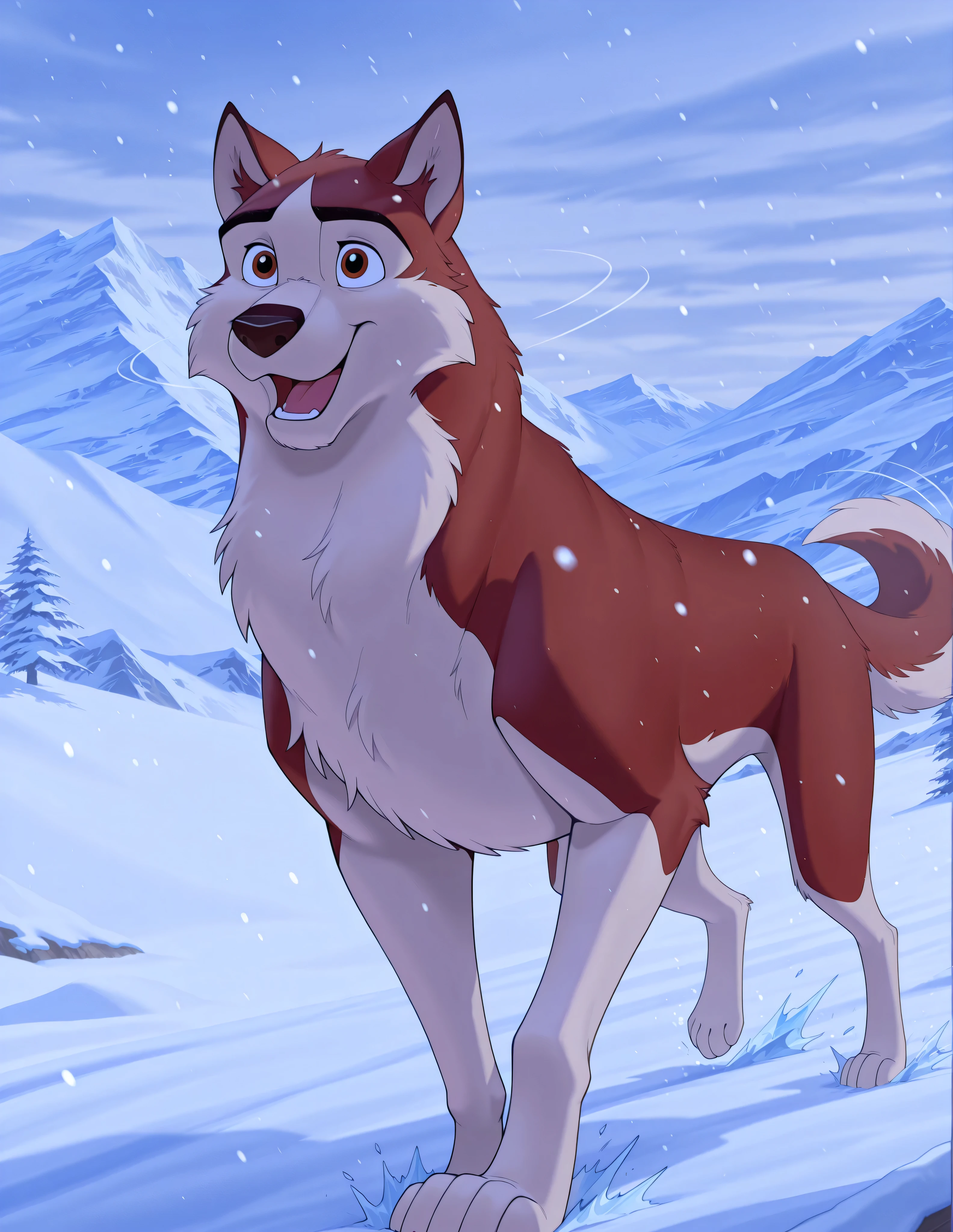 score_9, score_8_up, score_7_up, source_furry, source_furry, Kodiak, husky, solo, feral, full body, happy, running motion lines, snowing, mountains, Alaska location, ice, masterpiece, best quality, amazing quality, absurdres, newest, high res, ultra detailed, best quality, best artwork, detailed eyes, (eyes focus), perfect eyes, big iris, pupils visible, 4k, ultra quality, perfect face