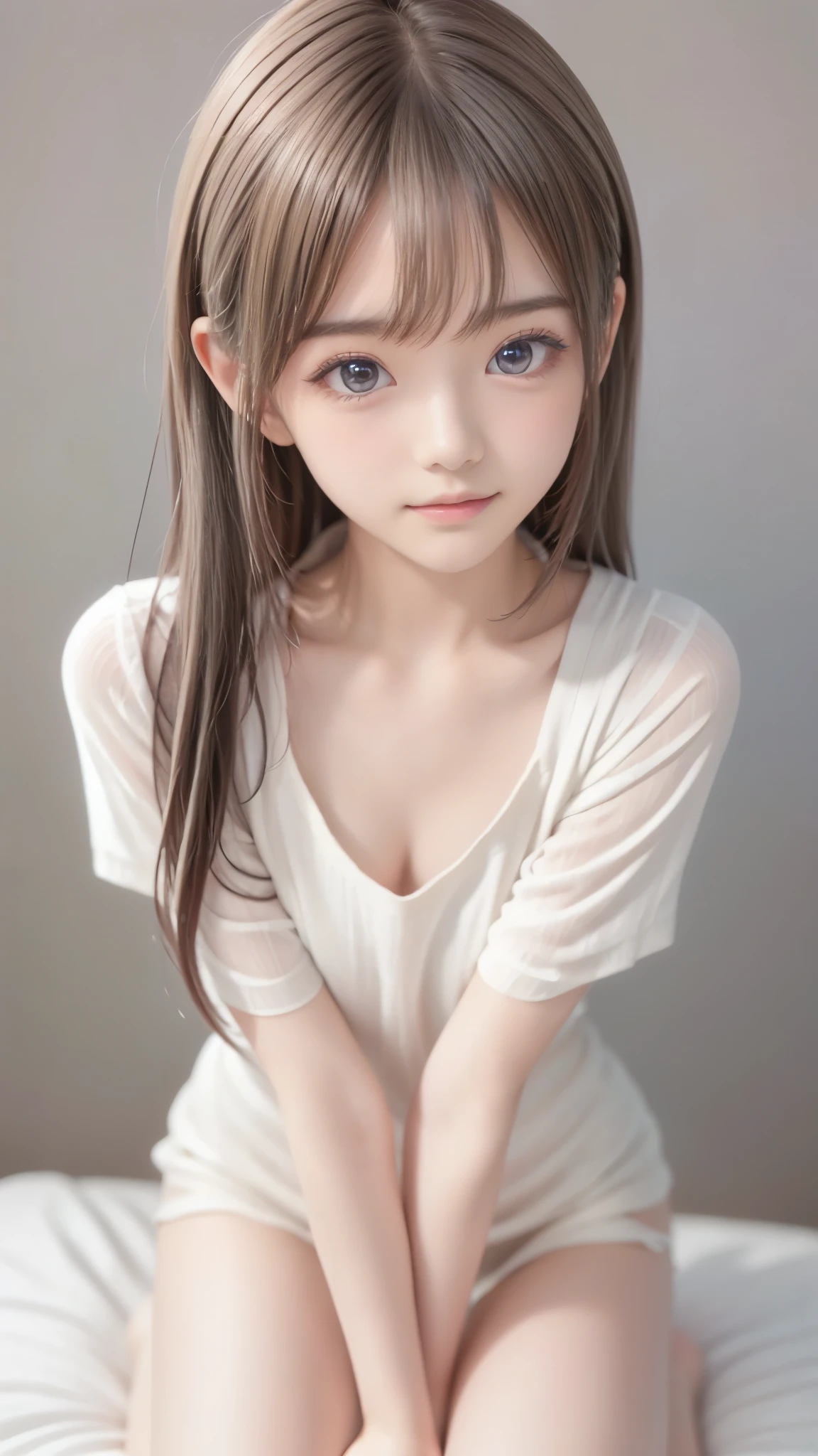 ( mystical background , immersive background), extremely beautiful, (Silky Hair, silver hair)、 very cute beautiful sexy girl 、 very perfect beautiful cute face 、 Beautiful, immaculate girl、 clear , beautiful, Super bright, 白いbeautiful女の子, Ice baby, Big Blue Eyes 、thin iris with very bright pigment、white shiny skin 、Gloss Face、Cheek gloss、 Hot Room People 々 、bangs、目にかかるbangs、 silver hair between eyes 、The ultimate beautiful white girl 、Small Face Beauty、Beautiful breasts、Damp, beautiful skin, (detailed hands:1.3, perfect right hand:1.2), ( detailed legs:1.2, thin thighs below eyes:1.2, beautiful feet:1.2), (Perfect Anatomy:1.2), Highest quality, 8k, RAW photos , reality, Ultra-high definition