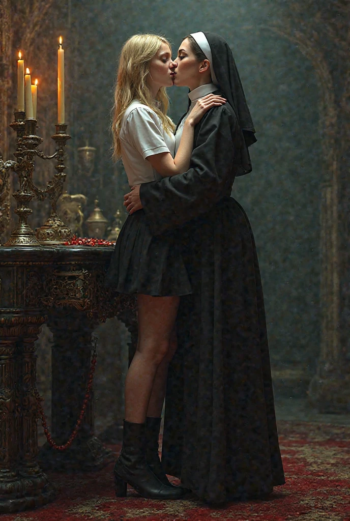 score_9, score_8, score_7_up, 1girl, 1boy, magnificent body, pubic hair, beautiful y nun, she is beautiful and very hot, grand setting, dogex for salvan, Ecstasy