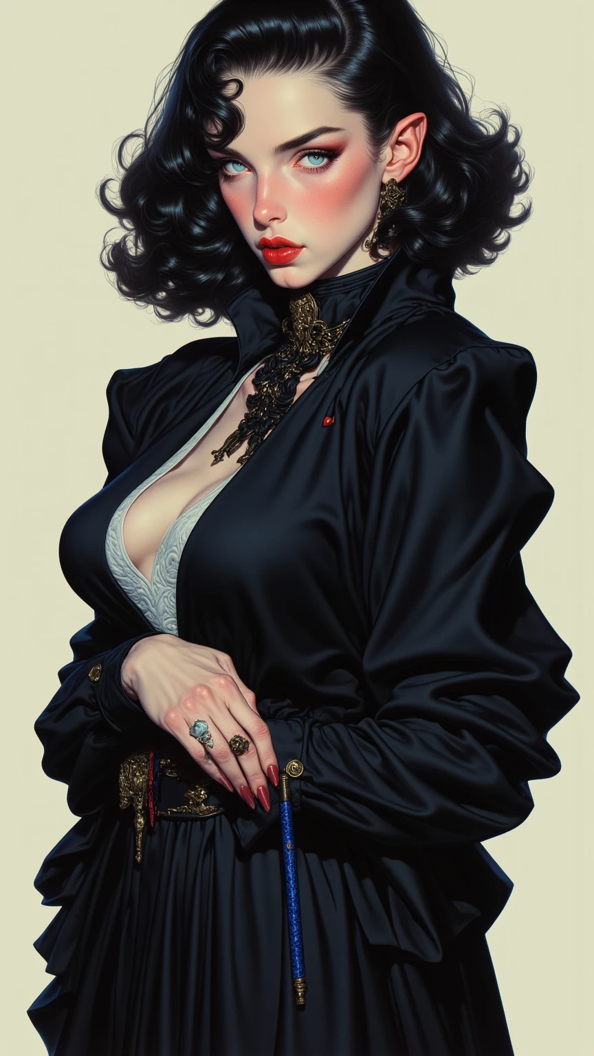 Top quality, (background details), high contrast, one very beautiful woman, detailed original illustration, functional, delicate face, ninja, ninja costume, black hair, scarf, face hidden by hand towel, charming, bad girl, sexy, real breasts, crazy smile, crazy eyes, black robe, black background, (black background: 1. 5 ), beautiful line drawing, monochrome