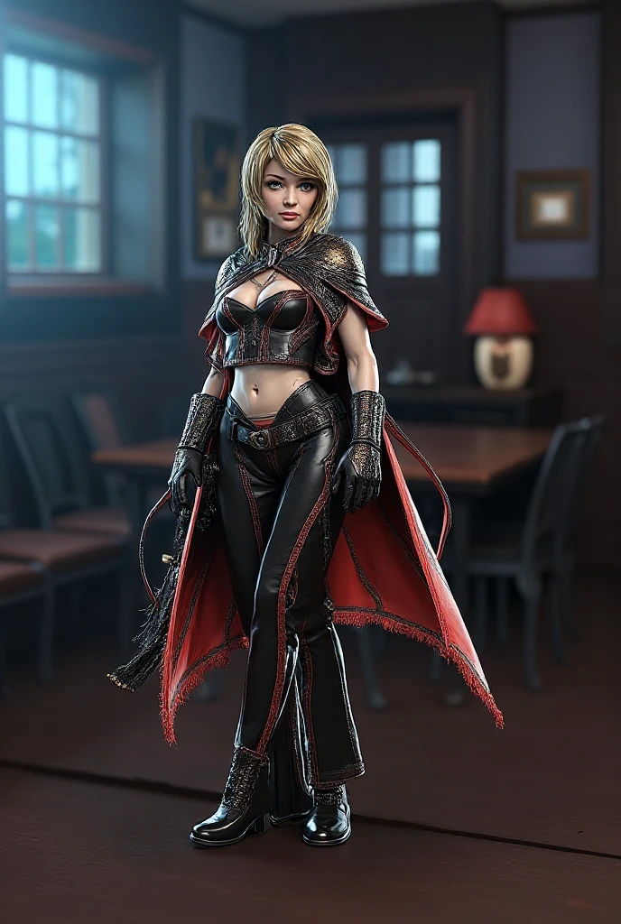 Trabalho Perfeito, Recursos realistas, 1 ruiva pequena forte, 18 anos, dominatrix, uniforme  vazada, (((roupa preta transparente e delicada))), olhar sensual, Rosto bonito e perfeito, (((Seios enormes))) , , tiro distante