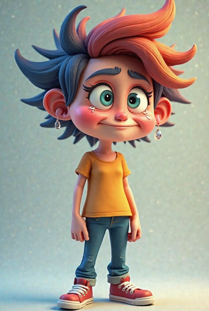Menina de 16 anos , com o cabelo comprido e repicado , loiro escuro, with a pink shirt and a pair of high-waisted black jeans, not too skinny ,e Buchechas redondas , amber colored eyes,.
