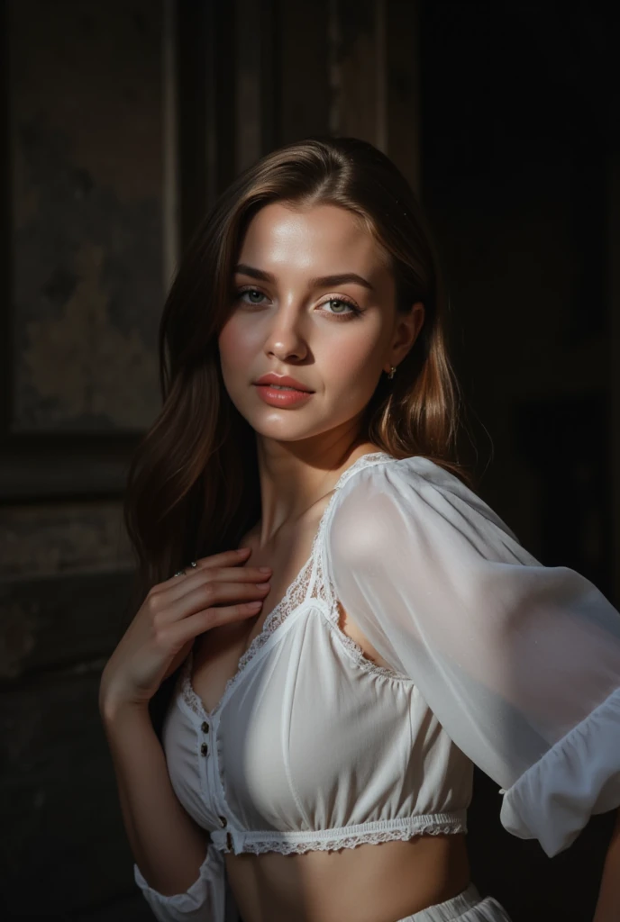 an icelandic woman with beautiful Delicate eyes, Beautiful and delicate lips, Extremely detailed face and skin, Pale skin, 23 years old, Wearing a one-shoulder T-shirt, black sequined skirt, skirt, high heels, medium long shot, dancing in the dance hall, beautiful lights, sexy figure, long legs, full body portrait. Beautiful photography，Long eyelashes, Good anatomy , Practical skin texture, Delicate eyes, professional, 4K, Wide-angle lens, Optical Depth of Field, Kodak Vision Color, Perfectly proportioned body, Extremely detailed, ultra-photoPractical, Practical, Post-Processing, Maximum details, Roughness, real life, ultra -Practical, Photorealism, photography, 8K Ultra HD, photography