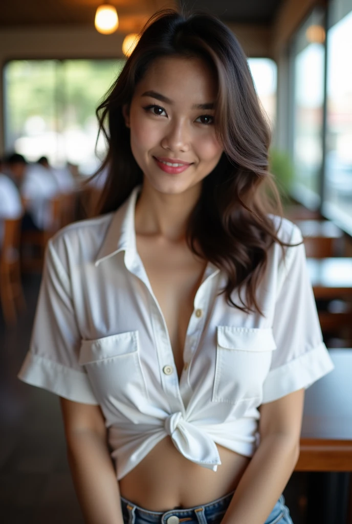 a cute young girl in a cozy cafe, ultra-detailed digital painting, highly realistic cute character, beautiful young woman, charming digital art, cute cartoon character, adorable digital painting, cute and charming expression, beautiful character design, kawaii, cartoon digital painting, cute and beautiful, highly detailed digital art, mysterious cafe girl, adorable and captivating facial expression, anime-style cute, warm lighting, intricate details, photorealistic, 8k, best quality