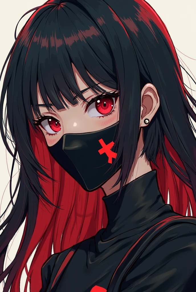 High definition , ultra detailed , draw an anime girl wearing a black mask and red clothes, full HD , masterpiece, solo , 1girl