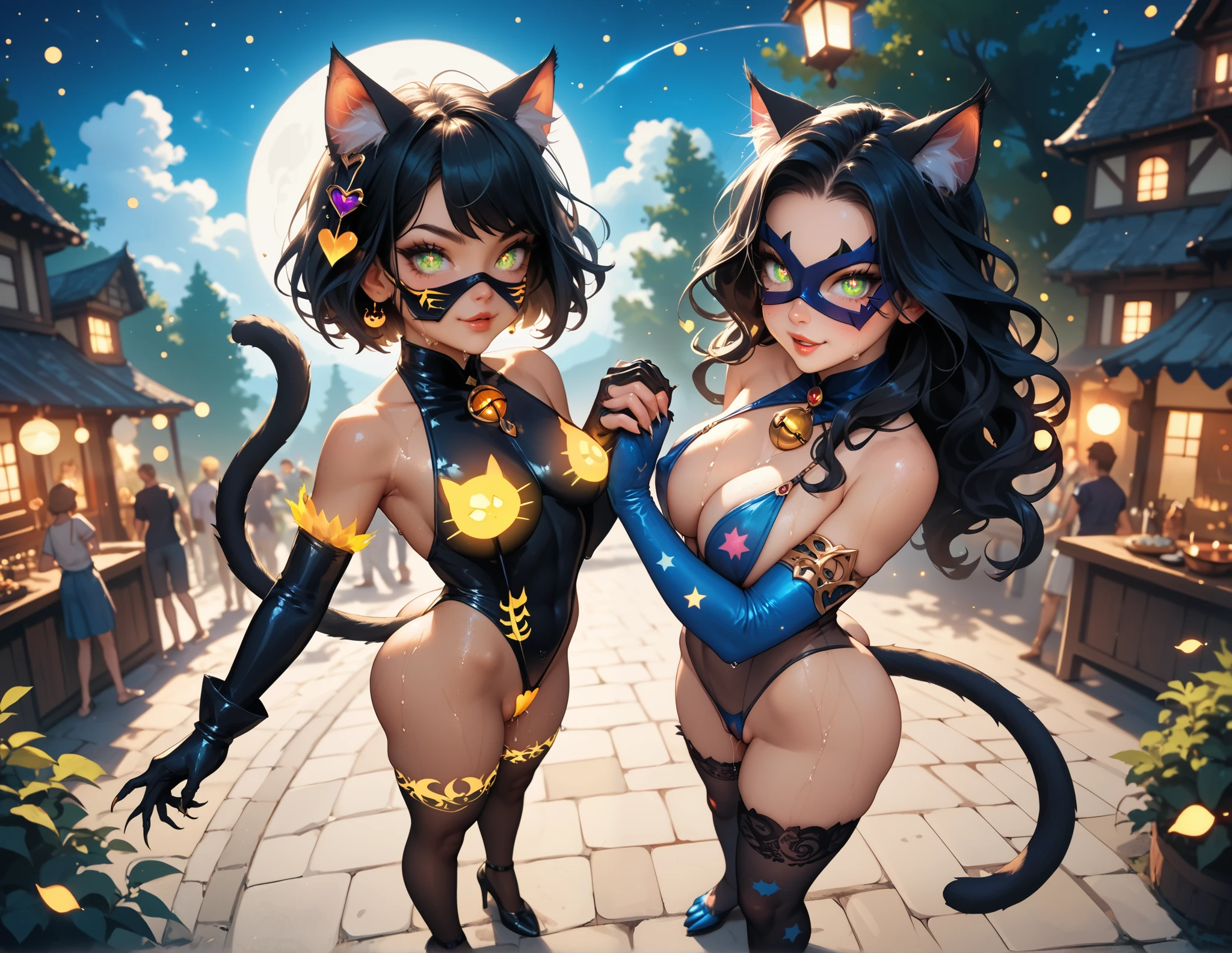 anime - style image of two women in black and white costumes, oppai cyberpunk, focus on two androids, gainax anime style, cutesexyrobutts, black-white skintight robes!, biomechanical oppai, cybersuits, sfw version, commission for high res, anime robotic mixed with organic, by Shingei, gynoid body