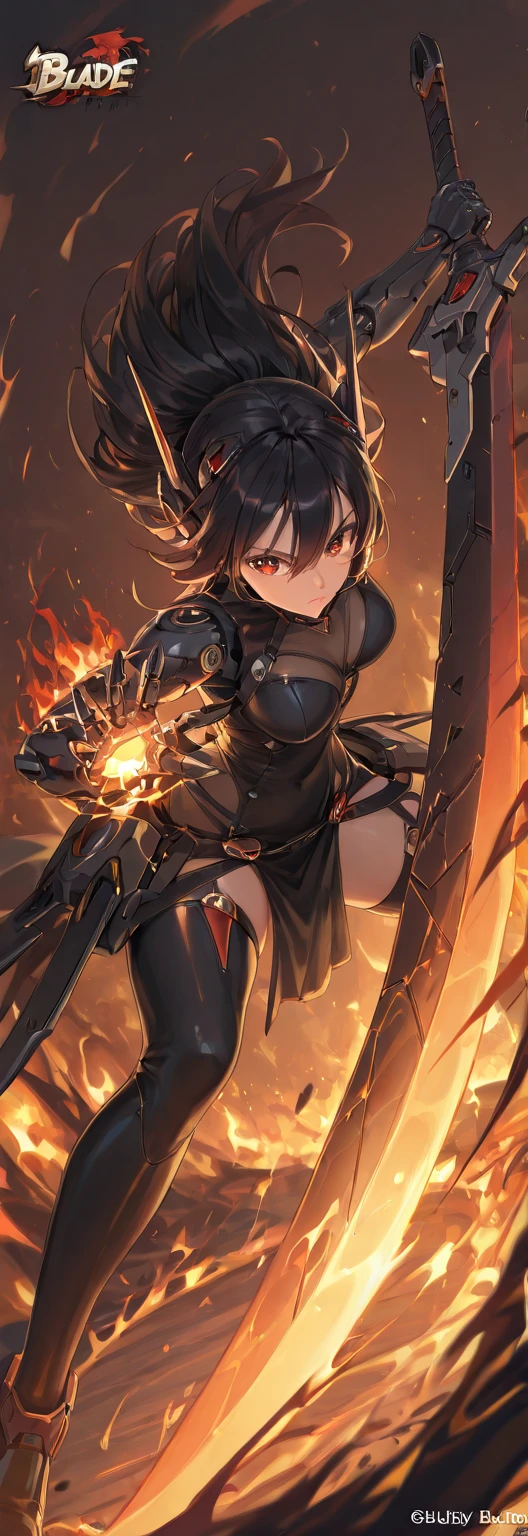 dramatic, gritty, intense, anime character, dynamic fighting pose, 1girl, solo, solo focus, (dark black hair, tied up hairstyle), (wearing black gloves), (wearing samurai armor, armored gauntlets, armored boots, thighhigh boots), (wearing a skirt, orange skirt. pleaded skirt), (black biker shorts), modern art, hair covering eyes, (clenched hand, clenched hands), forest, beautiful face, beautiful eyes, (brown eyes), vibrant colors, night, highest quality digital art, Stunning art, wallpaper 4k, 8k, 19 years old, large breasts, triple D cup breasts, round buttocks, bubbly buttocks, wide hips, bubbly ass, fit and strong, slender body, HD, unparalleled masterpiece, best quality, full body, dynamic lighting, cinematic, epic, cowboy shot, full body with costume.
