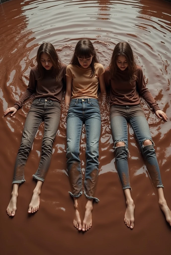 Four young girls, schmalle Figur, Everyone wears black panties and white socks, oben nackt, pretty faces