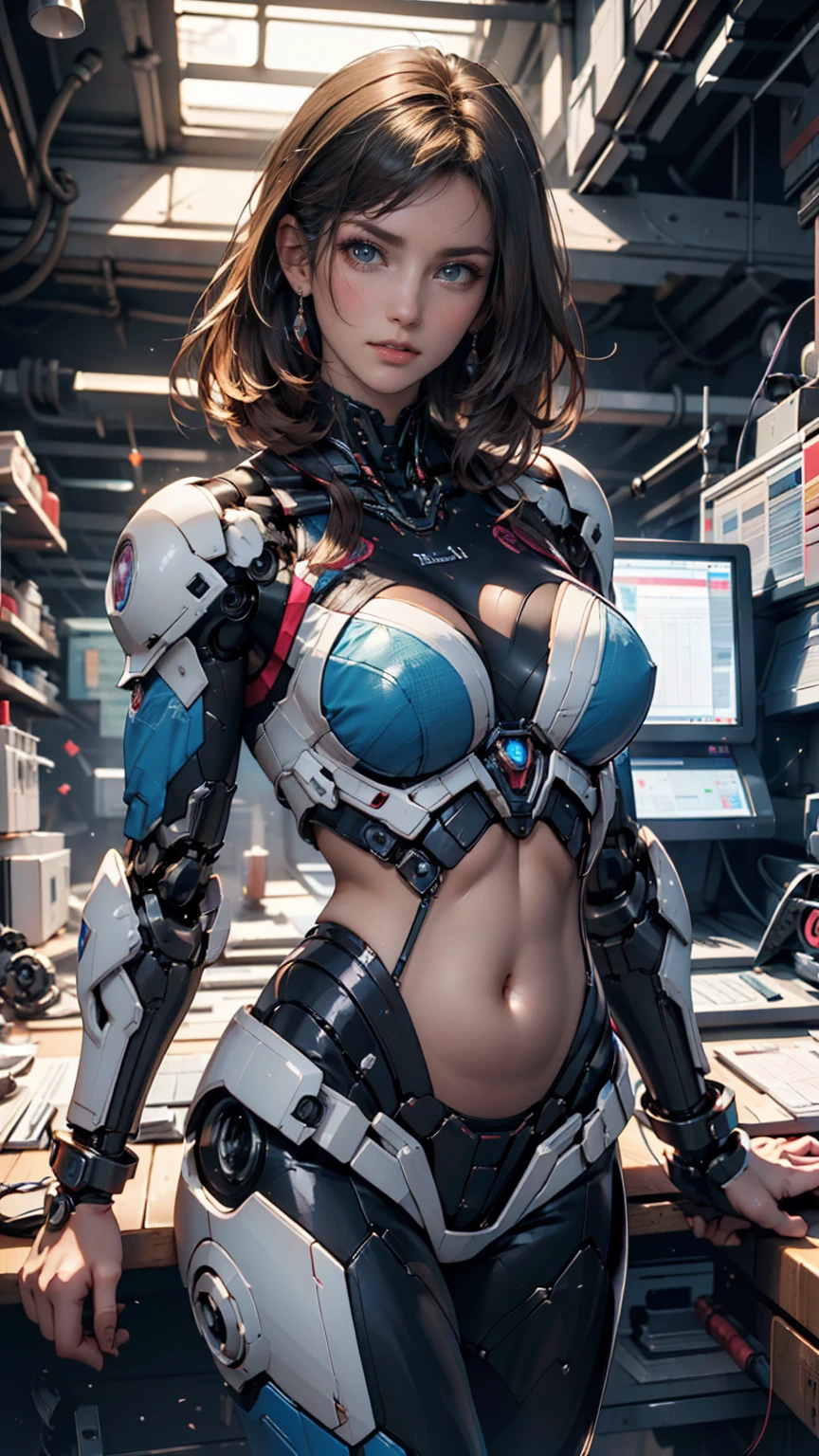 ​masterpiece:1.2、top-quality、8K,The best beauties in the world、Cyberbank、Beauty in red, white and silver battle suit、Comes with a lot of energy tubes、large full breasts、slim waist、big butts、cleavage of the breast、There are many flat-screen LCD TVs behind、The Lab of the Future、Detailed mech、Detailed texture、独奏、1womanl、full bodyesbian、fighting poses、Dark indoor、photogenic、Detailed mech、complex machinery、 --auto