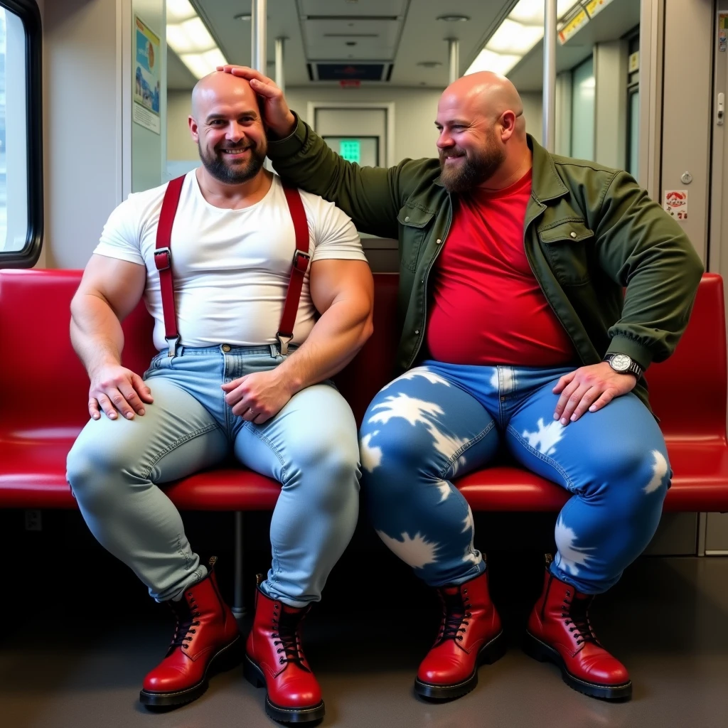 The train squeezed several people from behind，Hugged him，Speak in his ear，Other men held him in their lap，Pick him up，（Wear only red panties，The crotch is bulging and big），40k，photography，tmasterpiece，Best quality，dark grey background，（1 blue eyes、Blonde man fast），Big ass and plump breasts，Until waiting to be worn、（white cardigan：1.3），old man leaning on back，Picked him up，striking various poses。muscle men，musculous，