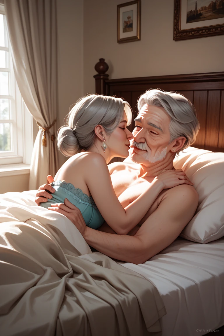 A pale skin girl standing with a black Old man, stretching hand's pose, hairy armpit, huge breasts,old man gripping she's waist, high quality, detailed,8k, beutiful girl, pigtails hair style,Naked, pale skin girl with black old man,old man hugging she's waist's and lick she's armpit,