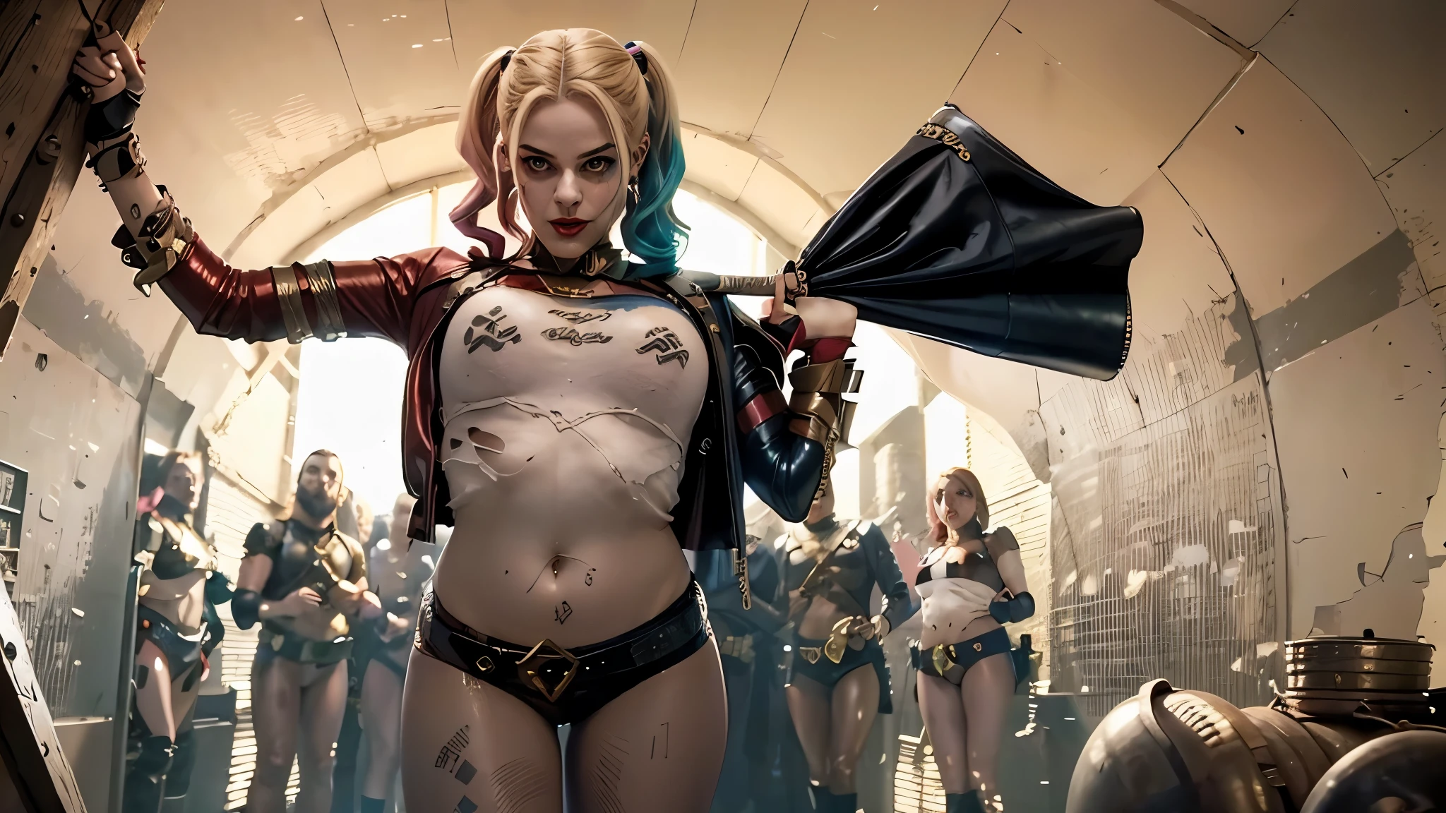 Blonde hair,cute,(((Sweaty))),((blue eyes)),deep navel,hot,big cleavages,