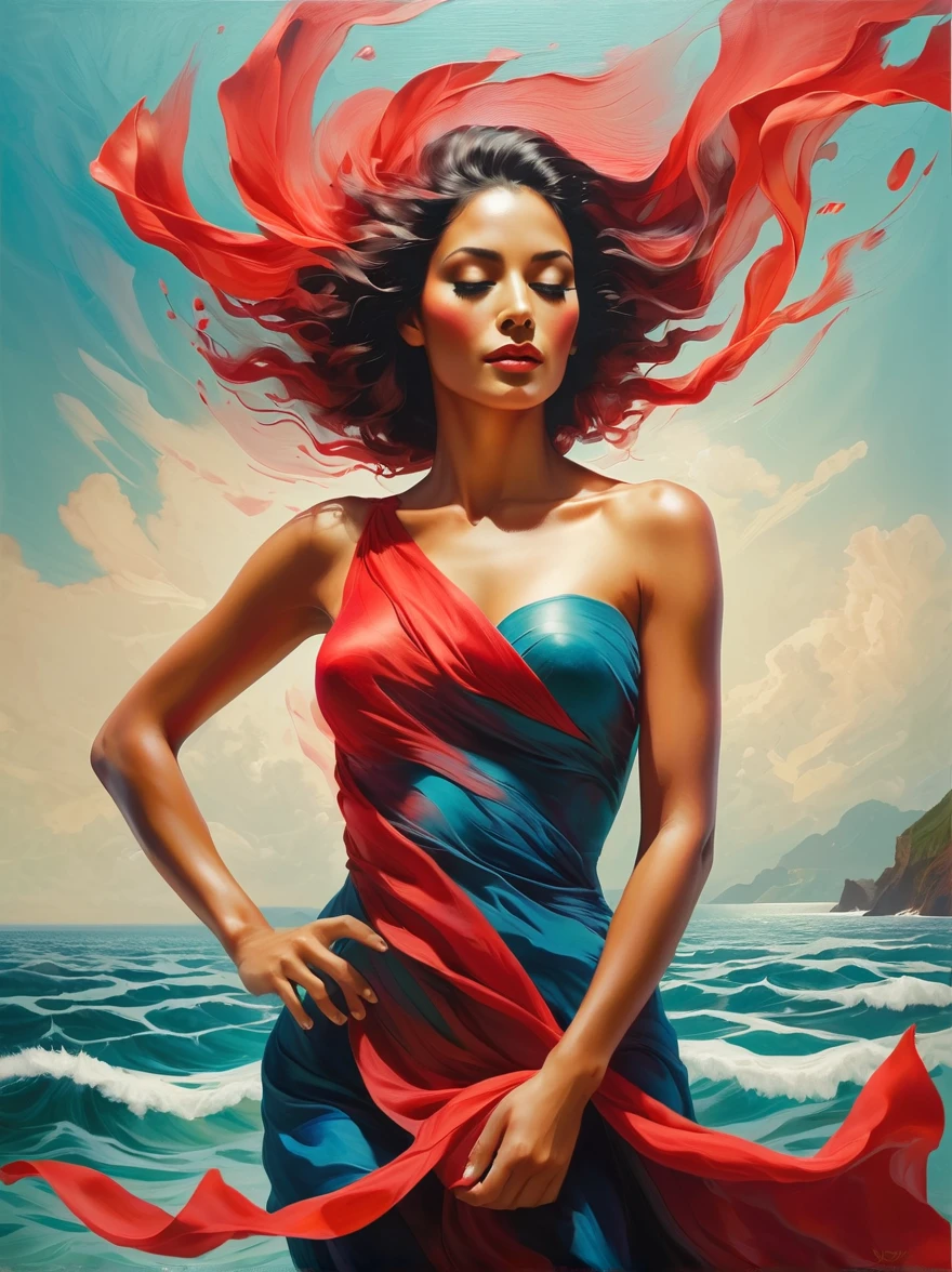 pretty gorgeus young swedish woman bikini red hair throwing star fish in water on a beach ultrarealistic photo sunuset light