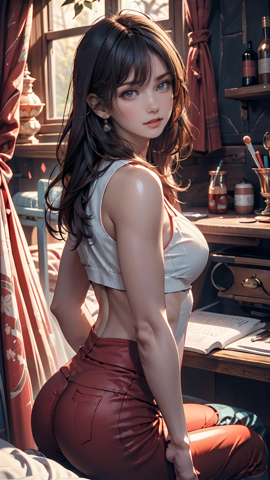 Urzan-6500-v1.1, (RAW Photos:1.2), (Realistic), Beautiful detailed girl, Very detailed eyes and face, Beautiful attention to detail, ファイルサイズがbig, High resolution, Very detailed, Highest quality, [Tabletop:1.6], figure, Very detailed, Hmph, The finer details, Highest quality, 32K Wallpapers, Cinema Lighting, Beneath the vast sand dunes, cloudless sky, The sun casts a long shadow、warm, Golden Glitter, Beautiful woman, , Perfect figure, [big, Heavy chest, D Cup: 1.9], Beautiful big eyes, Wavy Hair, (Micro panties and bras, Dynamic pose, Sexy body, Full body photo, Back view