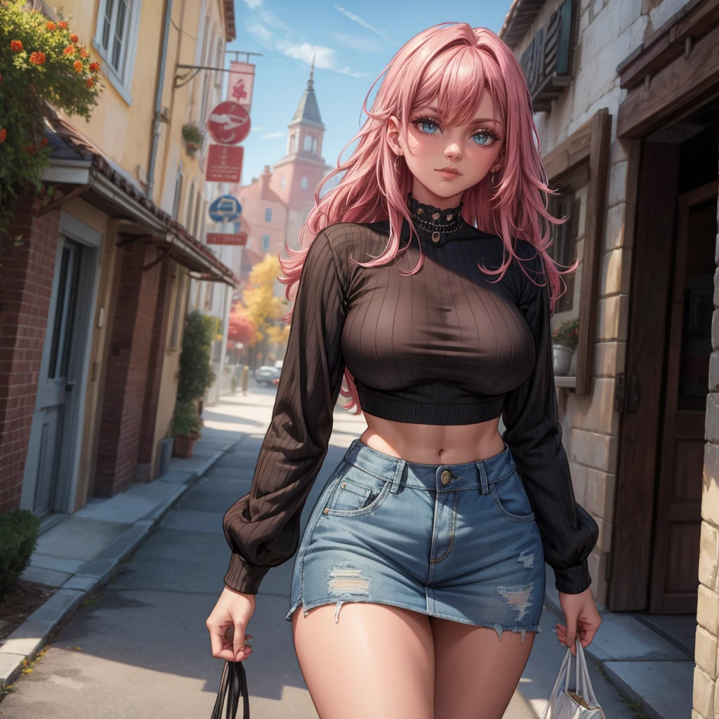 (8k, RAW photo, 最high quality, masterpiece:1.2), High-definition RAW color photo, Professional photo shoot, cinematic light, alone, (((young woman))), (Sharp features), (small face), (high detail skin:1.2), cute face, beautiful appearance, long eyelashes, (rainbow colored hair, Blue eyes), large breasts, (slim body shape:1.4), Highly detailed face and skin texture, fine eyes, double eyelid, look sideways, in motion, ((long hair, blonde hair, asymmetrical bangs, wavy hair)), slender body, ((open your mouth and smile:1.2)), normal hip joint, cowboy shot, (((spread your legs:1.2, Preparatory exercise:1.2))), (((tight black shirt:1.5, pink thong:1.5, Seductive thighs))), Sunny Beach background, staring eyes, beautiful skin, shiny skin, perfect fingers, five fingers, anatomically correct, background bokeh, high quality, surreal, bright colors, ((very detailed, photo shoot)),