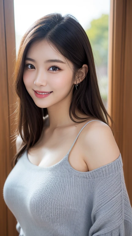 smiling woman sitting at a table with a glass of wine, gemma chen, jaeyeon nam, a young asian woman, captured on canon eos r 6, gongbi, heonhwa choe, joy ang, xintong chen, wenfei ye, taken with sony alpha 9, xision wu, louise zhang, chiho, best qualtiy,Ultra-high resolution,(Reality:1.4),1girll,Off-shoulder white shirt,Black tight skirt,Black collar,(Faded gray hair:1),(gigantic cleavage breasts:1.2),looking at viewert,closeup cleavage,8K,a baby face,Sweet smile
