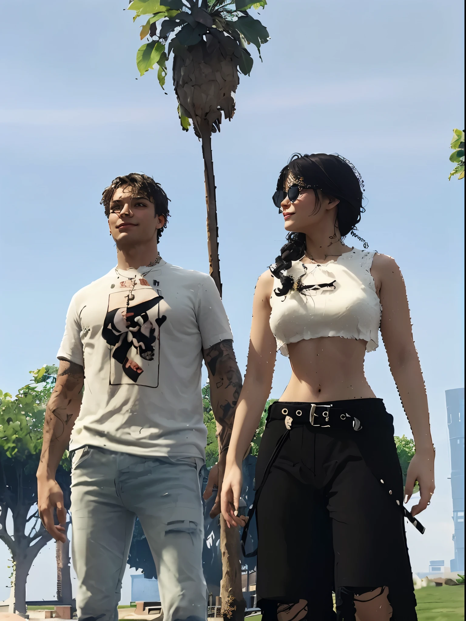 Change background cyberpunk handsome boy, cyberpunk preety girl, 8k ultra realistic face