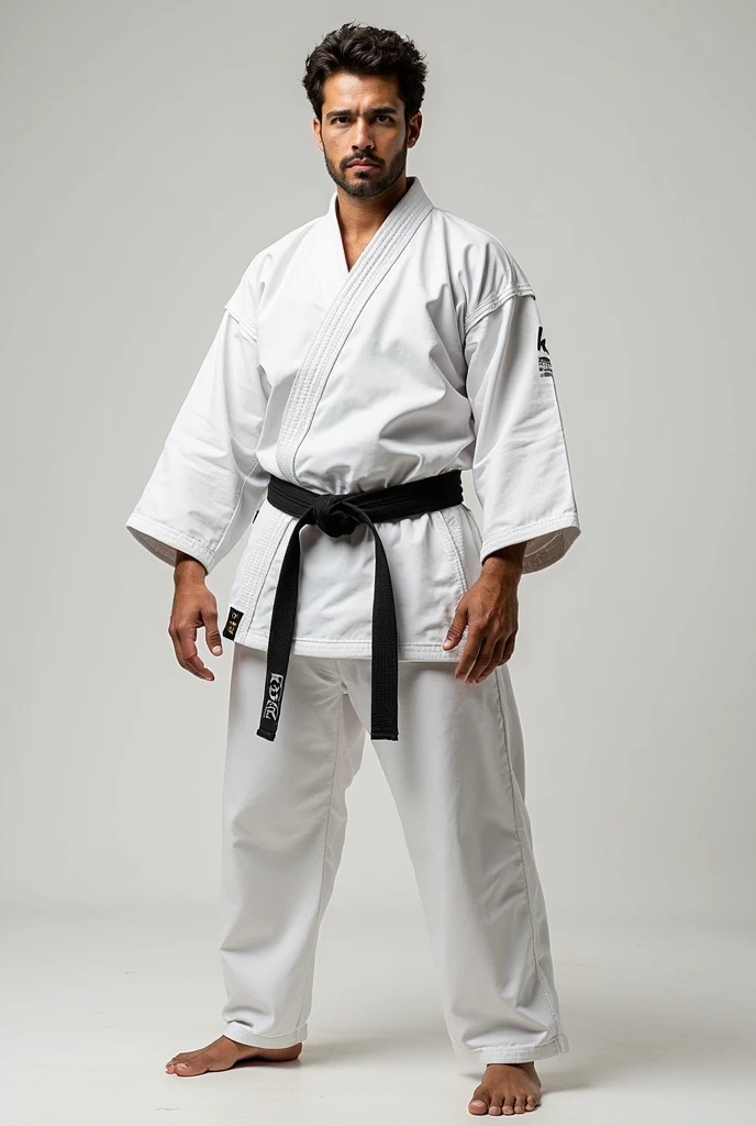 ((8k ((best quality)), ((masterpiece)), (very detailed), real face bald male muscular male upper body wear karate suit sit on bench