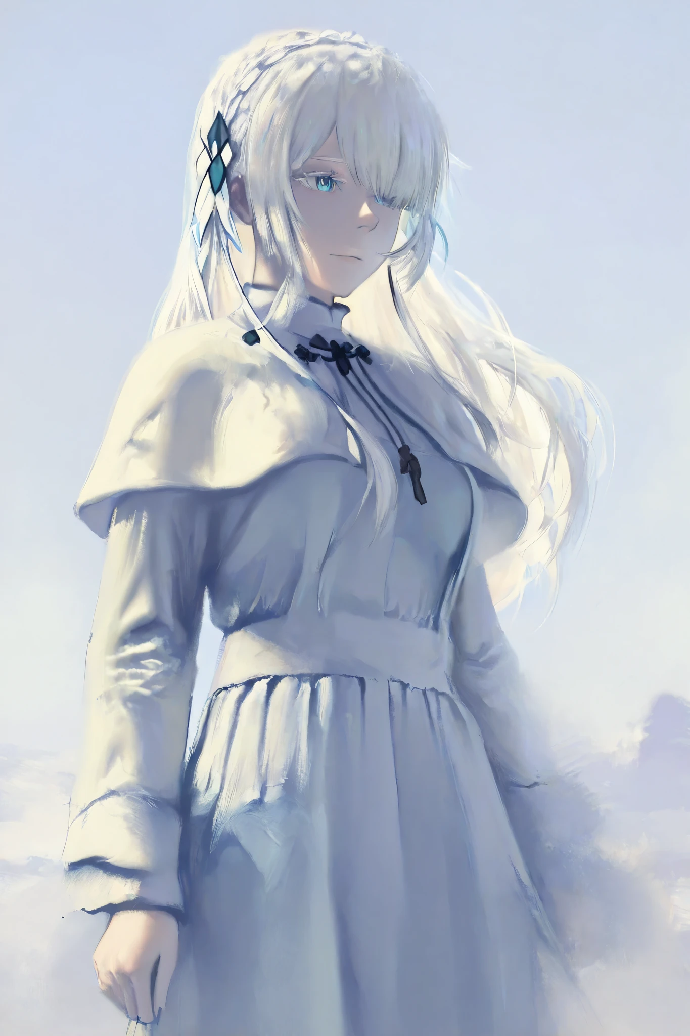 HDR, 8K, high contrast, masterpiece, best quality, amazing quality, very aesthetic, anime artstyle, realistic, hentai art, newest, (artist:incase:0.5), (artist:tsuaii:0.5) ,
BREAK
shiej007, bounce light, hyperdetailed, detailed hair strands, detailed fibers,
portrait, masterpiece, semi-realism, painterly, vivid colors, 3d, realistic, 1girl, icy blue eyes, white hair, cleric outfit, blue outfit, blue and white color scheme, hair on one eyes, long eyelashes, ice background