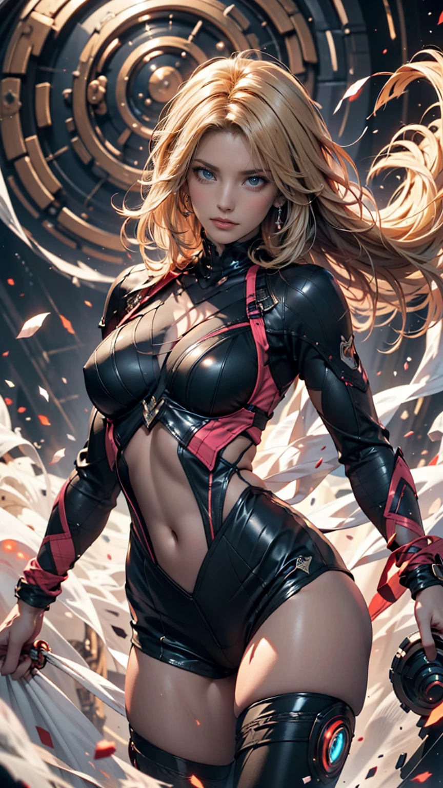 Yvonne Strahovski、Sticking out the navel、newyork、She wears a torn Spider-Man suit,wearing skirt、abstract photorealistic、artistic、Alphonse Mucha's painting(masterpiece、top-quality、hight resolution:1.4)、detaileds、複雑なdetaileds、4K、color splashes、line-drawing、Fibonacci、
